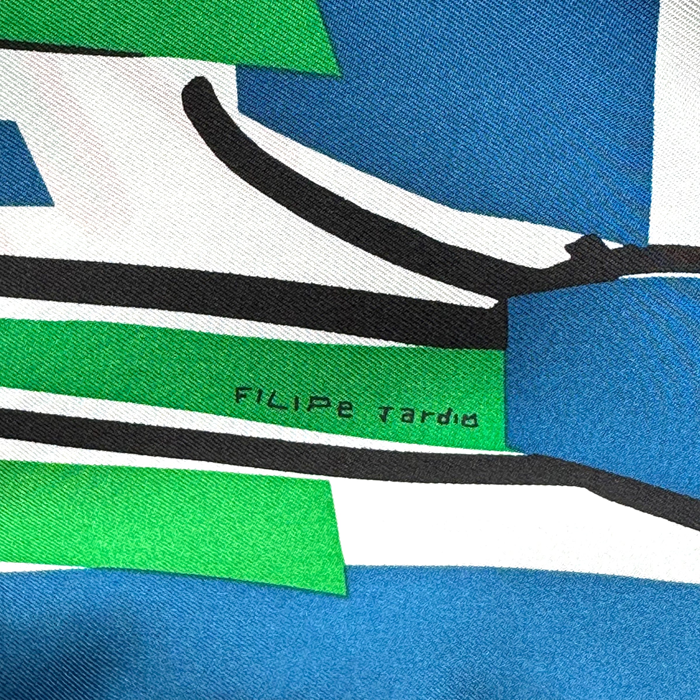 Sea, Surf & Fun designed by Filipe Jardim - Hermès scarf 90cm - 100% silk - blue