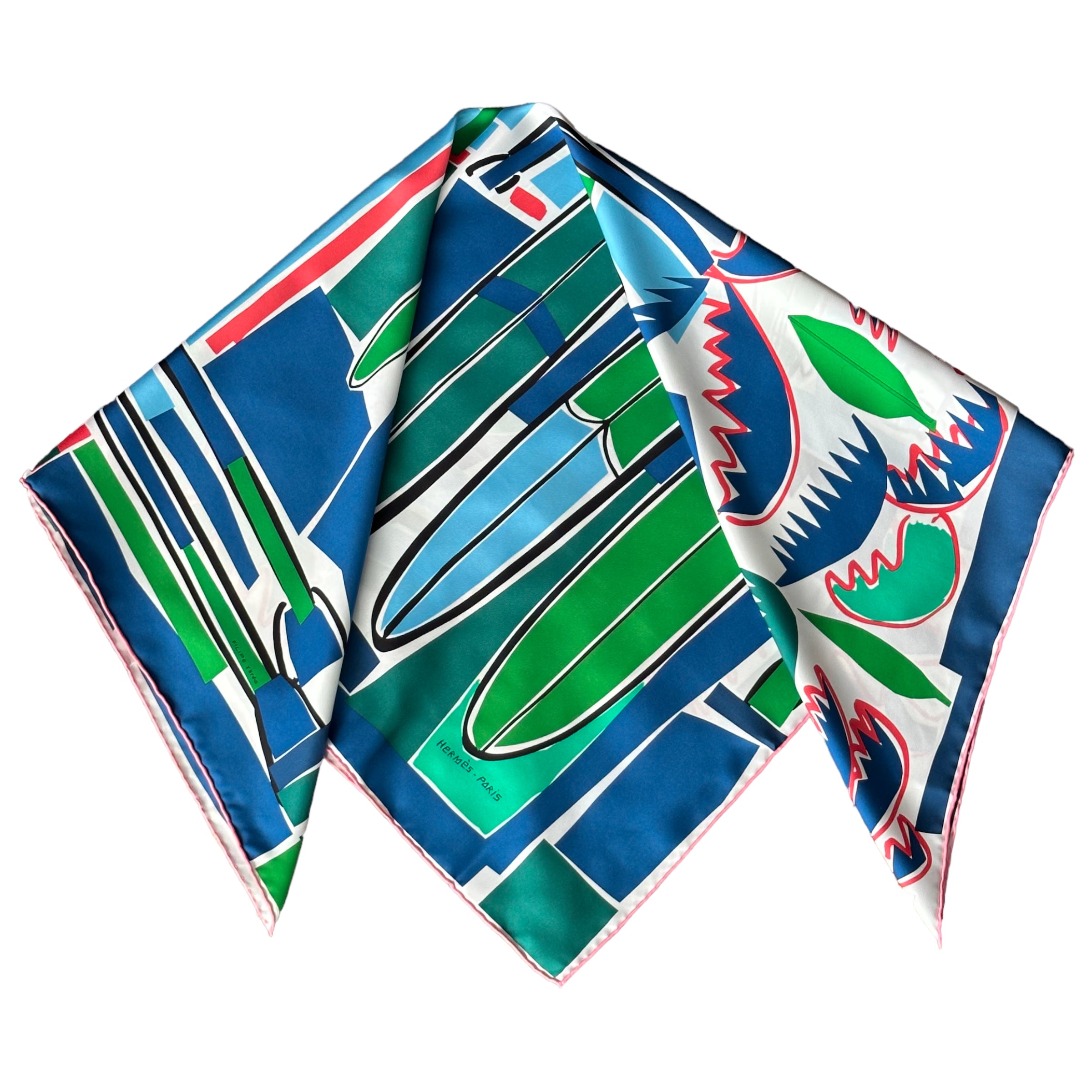 Sea, Surf & Fun designed by Filipe Jardim - Hermès scarf 90cm - 100% silk - blue