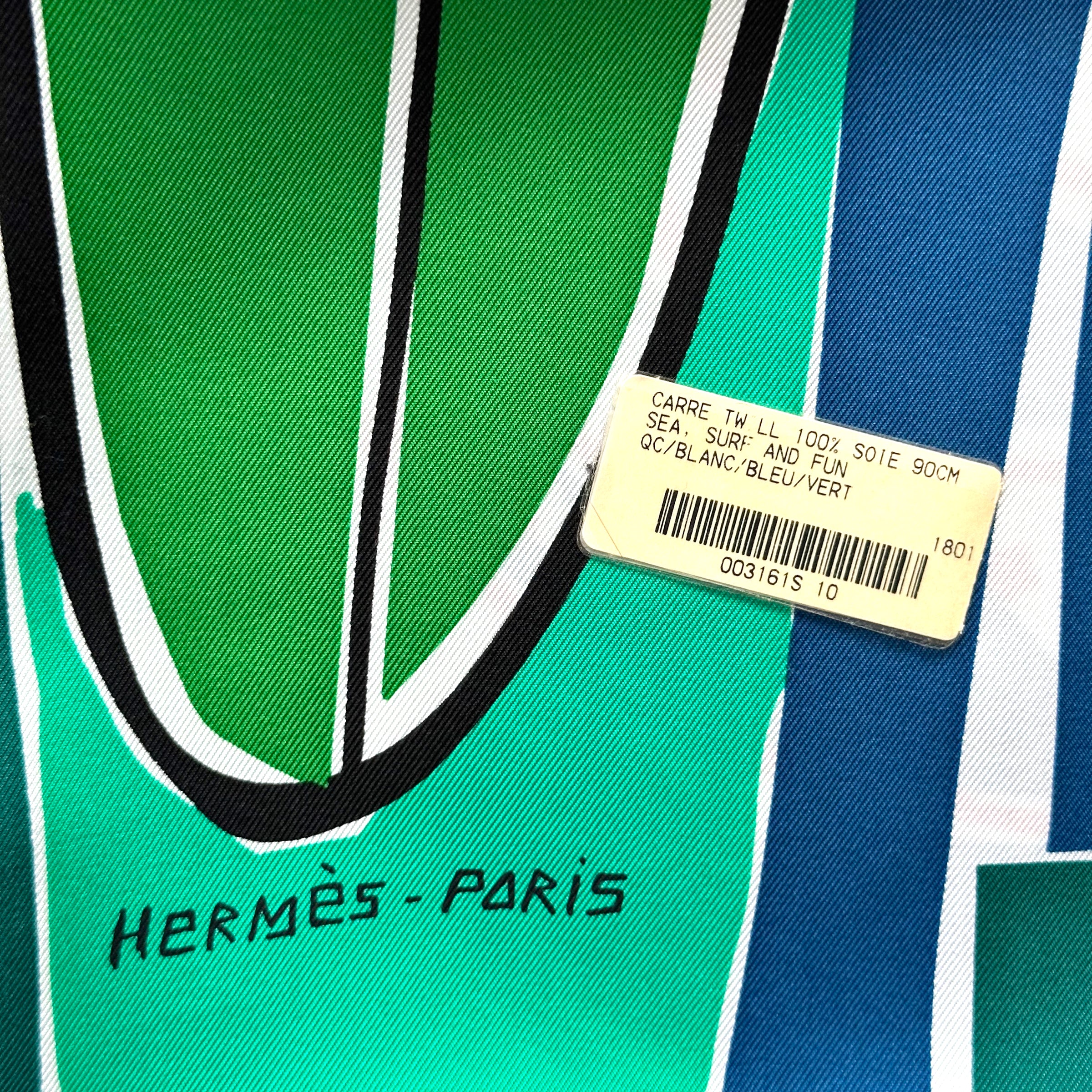 Sea, Surf & Fun designed by Filipe Jardim - Hermès scarf 90cm - 100% silk - blue