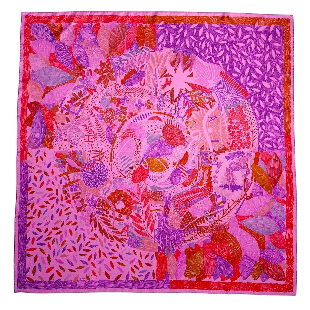 Carré Hermès 90 cm – Chacun fait son nid – Nigel Peake (2016) – Fuchsia