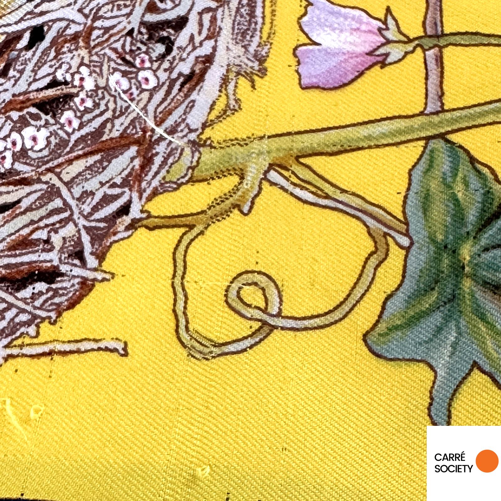 détail de fils tirés du carré Hermès Faune et Flore du Texas