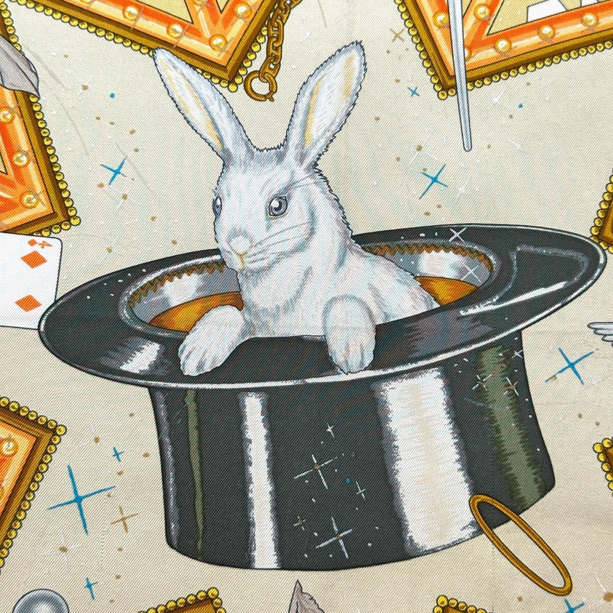 Zoom du lapin blanc sortant du chapeau de magicien