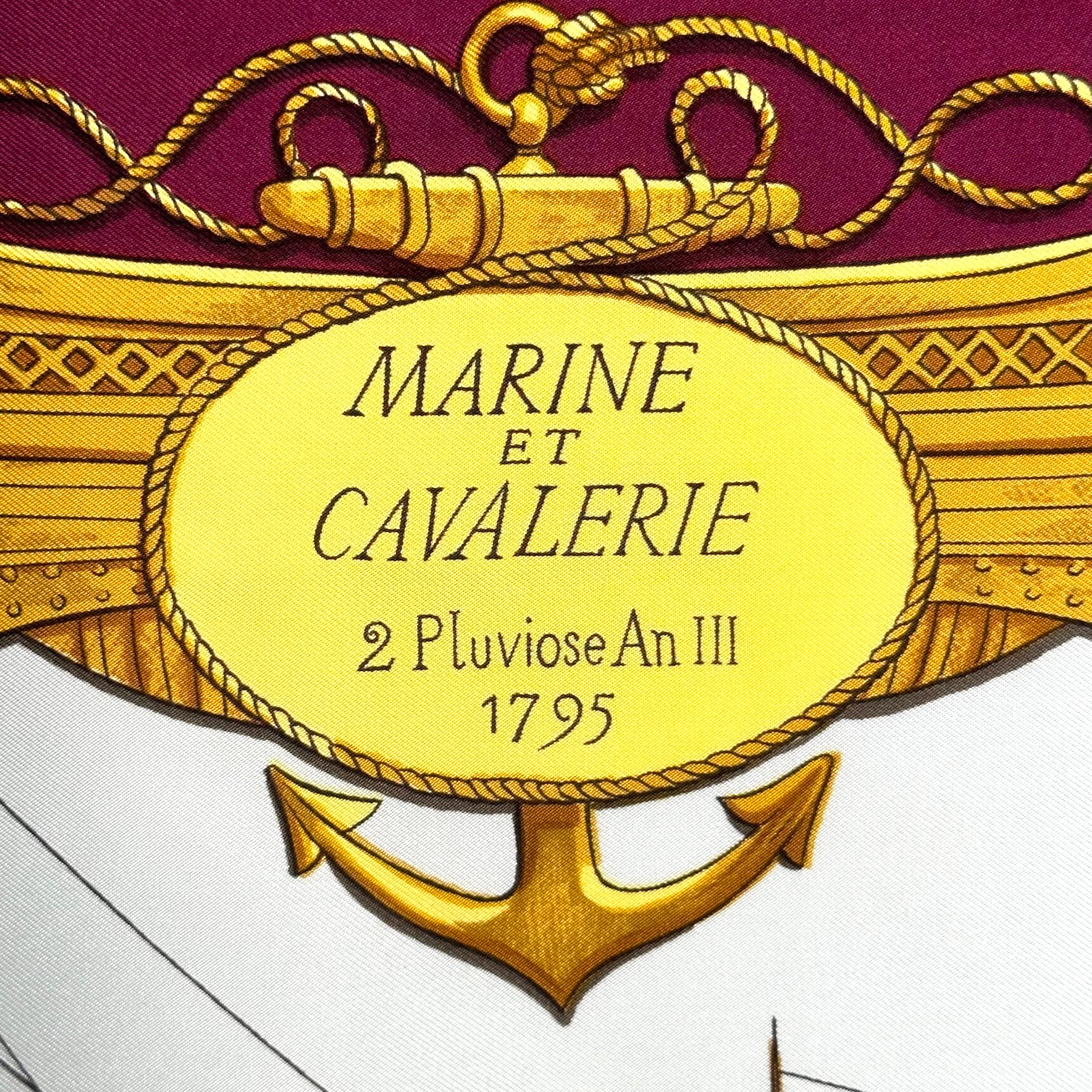MARINE AND CAVALRY by Philippe Ledoux - Hermès scarf 90cm - burgundy 